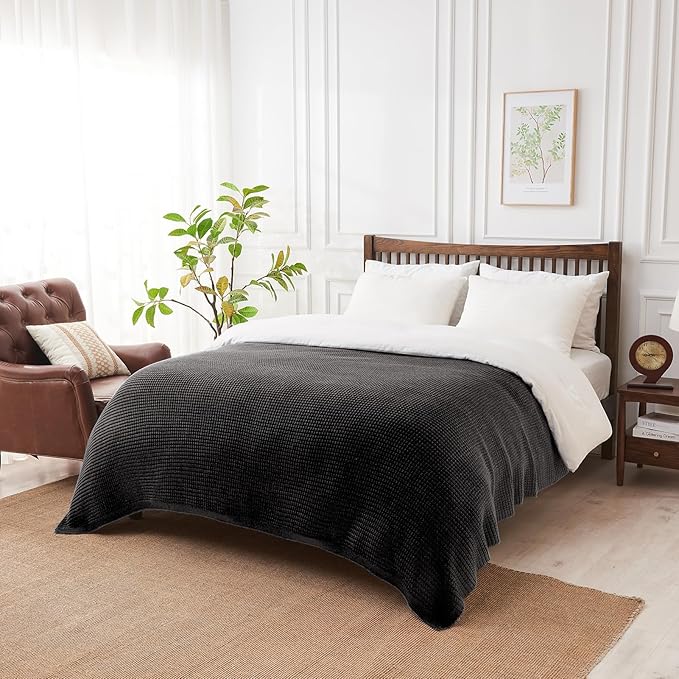 Douceur Black Throw Blanket for Couch, Soft Chunky Cable Knit Throw Blanket, Classic Fisherman's Rib Stitch Pattern Throw for Living Room Gift, 50"X60"