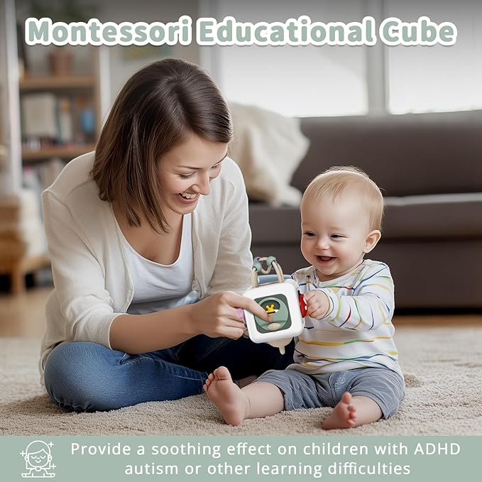 Baby Busy Board Cube, Toys for Boy Girl, Montessori Travel Toys for Toddlers, Learning Fine Motor Skills| Birthday Gifts for Infant Boys Girls (Insect Busy Cube)