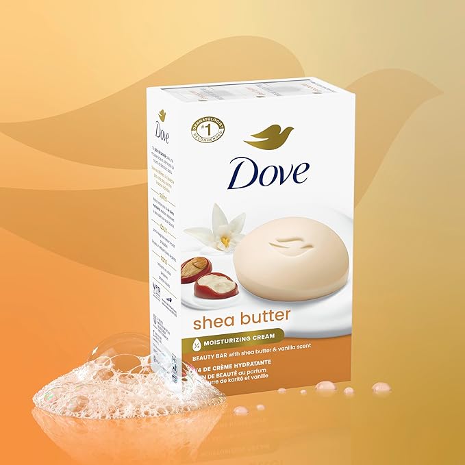 Dove Beauty Bar Soap Shea Butter,for Nourished,Radiant Skin,Enriches Skin 3.75 oz,(Pack of 72)