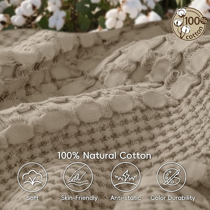 PHF 100% Cotton Waffle Weave Blanket King Size, Lightweight Breathable Summer Blanket for Hot Sleepers, Pre-Washed Soft Layer for Bed, Couch, Home Decor Gift, 108"x90", Taupe