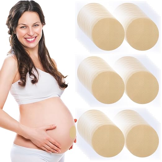 Shyyween 30 Pcs Pregnancy Belly Button Cover Patch 2.16" Reusable Washable Hide Belly Button Cover for Maternity Pregnancy(Round,Skin Color)