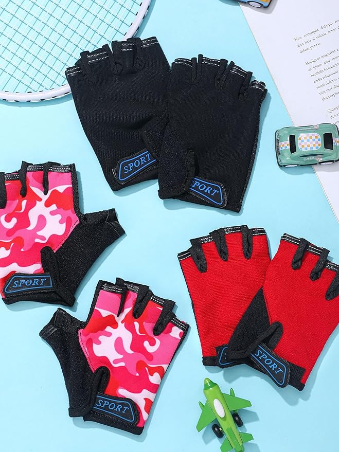 Boao 3 Pairs Kids Half Finger Bike Gloves Non-Slip Breathable Adjustable Birthday Gift for Boys Girls for Bike Workout