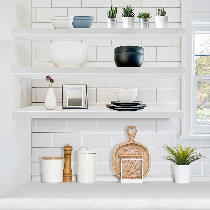 Sorbus Floating Shelves for Wall - 35 Inch Long Bathroom Shelves, Wall Decor for Bedroom, Kitchen, Living Room & Book Storage - Mounted Floating Shelf with Invisible Brackets (White, 3 Pack)