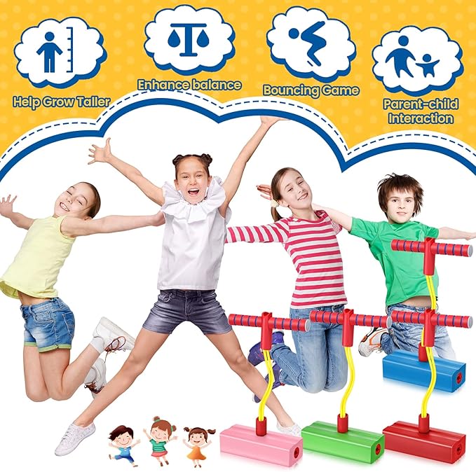 4 Pcs Pogo Stick Foam Pogo Jumper for Kids Foam Pogo Jumper Pogo Stick Toy Fun and Safe Jumping Stick for Teens Adults Outdoor Indoor Sports Gift,Makes Squeaky Sounds and Squeaks with Each Hop