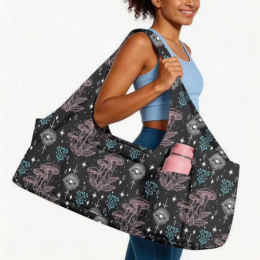 Women's Yoga Bag with Yoga Mat Carrier - Large Mat Pocket Fitness Tote for Pilates, Gym, Travel, Office & Beach