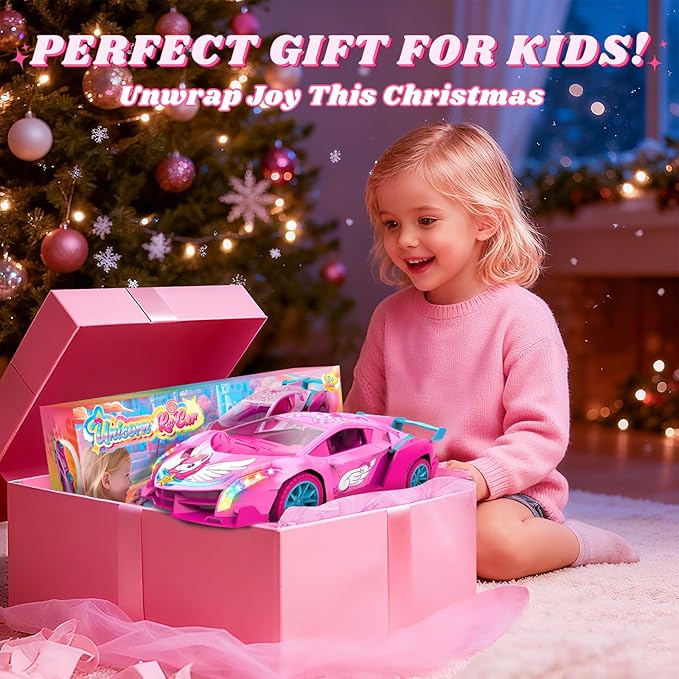 Unicorn RC Car for Girls, Rainbow Glow & Drift Wing Remote Control Car,2.4GHz RC Cars 1:18 Scale,Kids Toys Age 3 4 5 6 7 8 9 10 11 12,Girls Birthday Gifts,Christmas Basket Stuffers for Kids Age 3-12