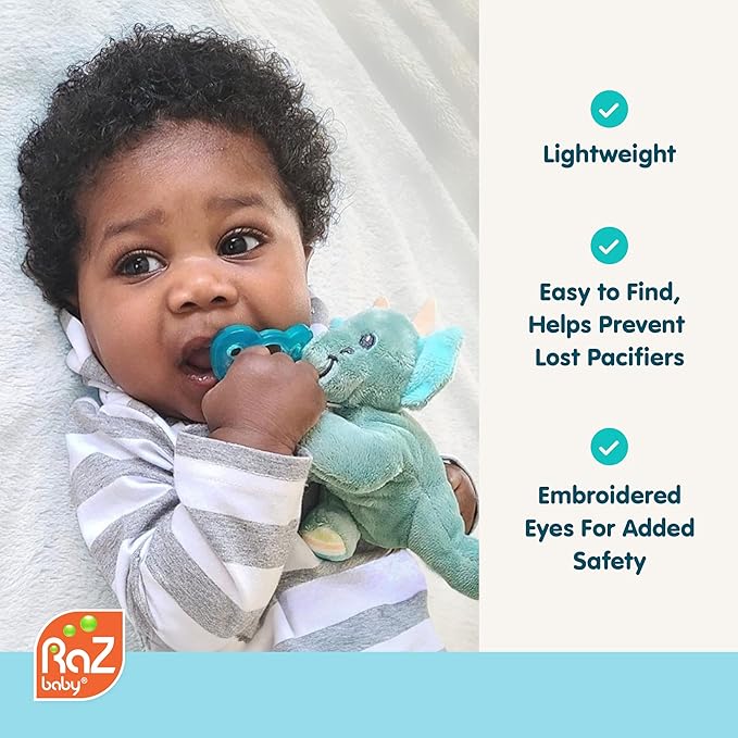 RaZbaby JollyPop Pacifier, Holder w/Detachable Baby Pacifier, Stuffed Animal RaZbuddy, All Ages 0M+, 100% Medical Grade USA Made Silicone, Machine Washable, Textured & Easy to Hold – Panda