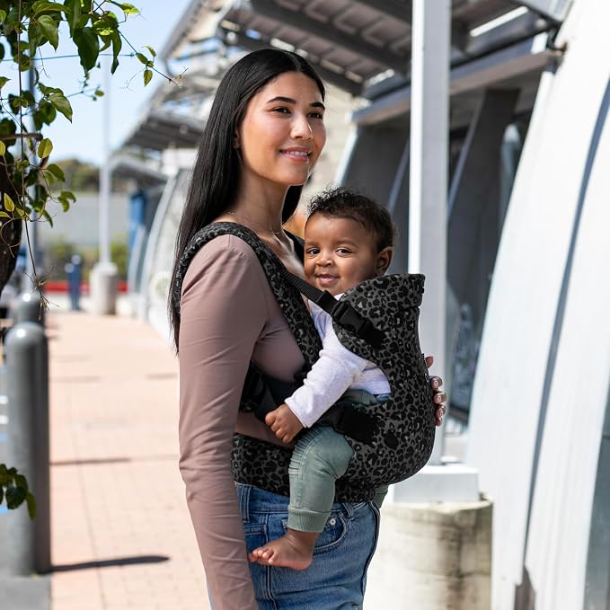 Infantino Flip 4-in-1 Convertible Baby Carrier, Adjustable, Ergonomic Hands Free Babywearing, Registry Essential, Carrier for Newborn to Toddler, Black & Gray Leopard