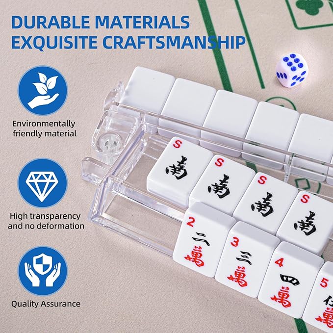 Mahjong Racks with Pushers - Set of 4, Clear Acrylic American Mahjong Tile Racks with Built-in Pushers - Durable & Lightweight - Perfect for Mahjong Game Accessories (Imported)