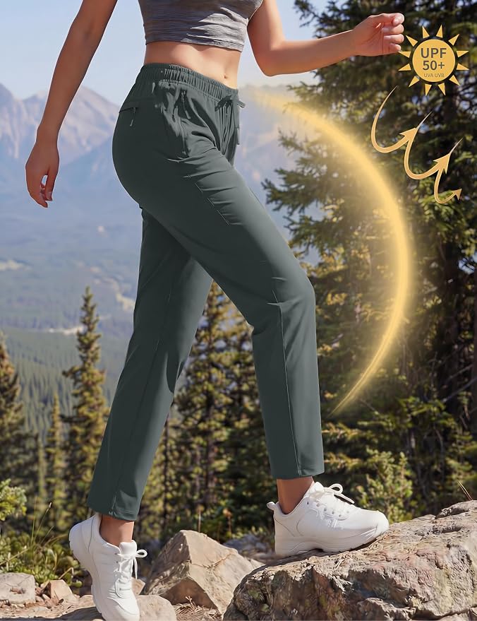 MAGCOMSEN Women's Hiking Pants Lightweight Quick Dry UPF 50 Water Resistant Elastic Waist Golf Travel Pants Zip Pockets