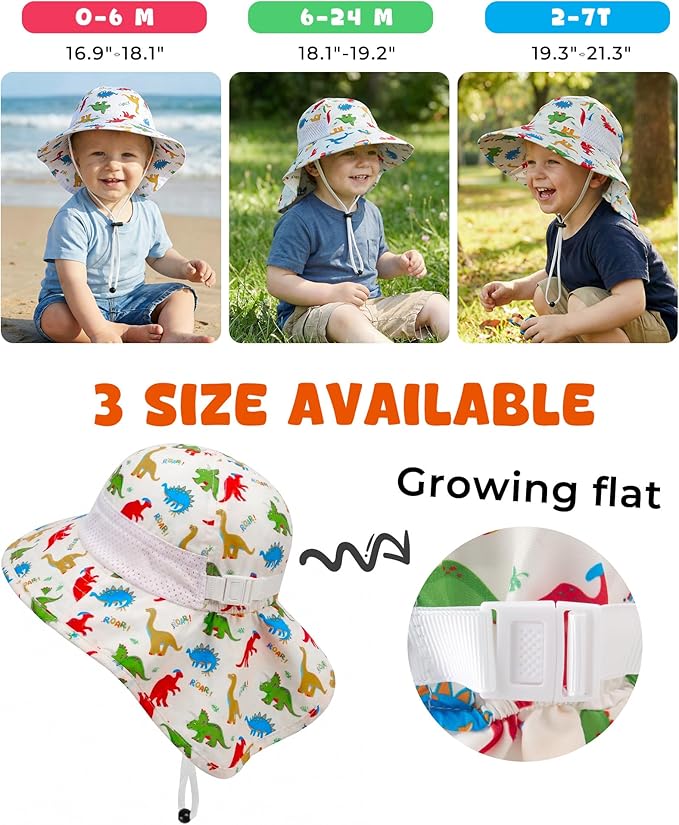 Toddler Baby Sun Hat Kids Summer Beach Essentials Adjustable Beach Hats with Bucket Wide Brim for Boys Girls Age 0-14 Years