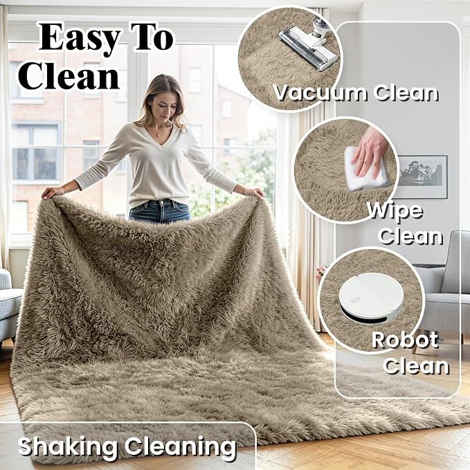 8x10 Area Rug for Living Room, Ultra Soft Fluffy Grey Camel Rugs for Bedroom, Non Slip Large Shag Carpet, Fuzzy Plush Nursery Rug, Thick Washable Indoor Floor Carpets for Kids Office Dorm Home Decor