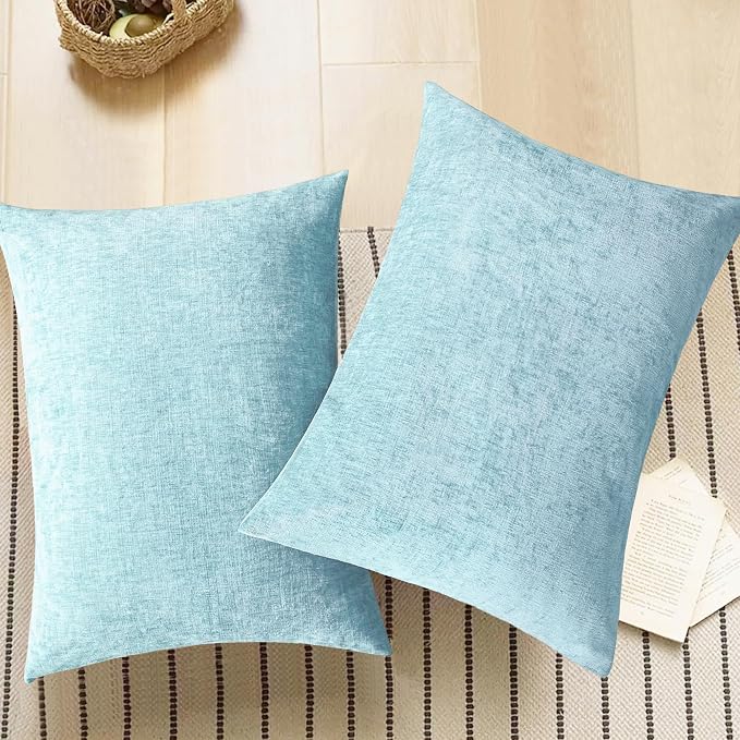 CaliTime Decorative Throw Pillow Covers 26 X 20 Inches Light Blue Grey | Pack of 2, Cozy Chenille Standard Cushion Cases for Sofa Bed Living Room Farmhouse Home
