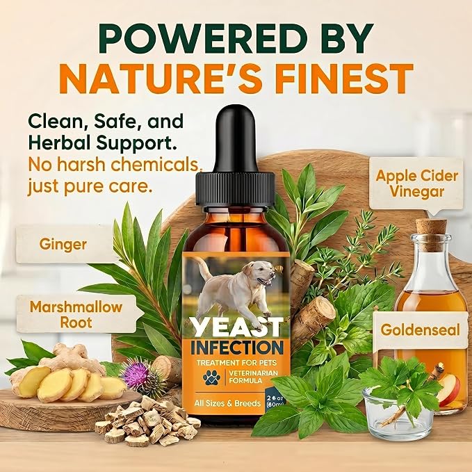 Yeast Infection Treatment for Dogs, Natural Itch Soothing for Skin and Ears | Dog Ear Infection Treatment and Anti Yeast Drops, Natural Ingredients Gentle Daily Dogs & Cats Care, 2 Fl Oz