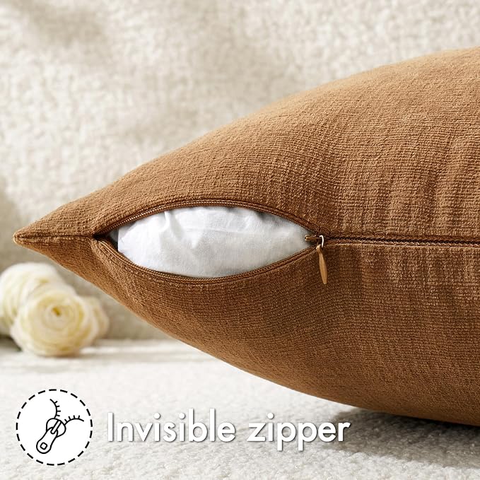 MIULEE Bronze Chenille Couch Throw Pillow Covers, 20x20 | Set of 2, Farmhouse Rustic Home Decor, Decorative Pillowcases for Sofa Living Room Bed