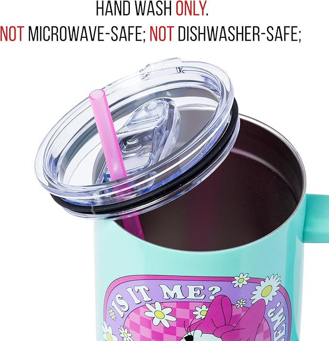 Silver Buffalo Disney Daisy Duck “Is It Me? Am I the Problem?” Stainless Steel Tumbler with Handle, Fits in Standard Cup Holder, 40 Ounces
