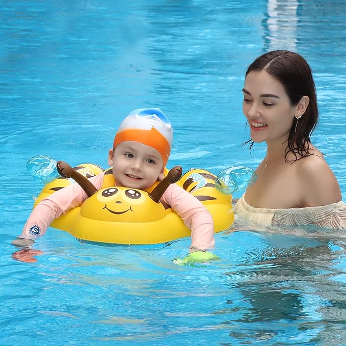 Free Swimming Baby Inflatable Baby Swim Float with Sun Canopy Size Improved Infant Pool Floaties Swimming Pool Toys for The Age of 3-36 Months(Yellow, Large)