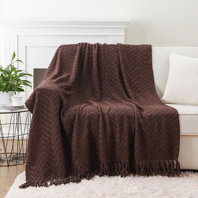 BATTILO HOME Dark Brown Throw Blanket for Couch, Super Soft Cozy Warm Chocolate Throw for Twin Bed, Living Room Chair Bed Sofa Home Decor, 60" x 80"