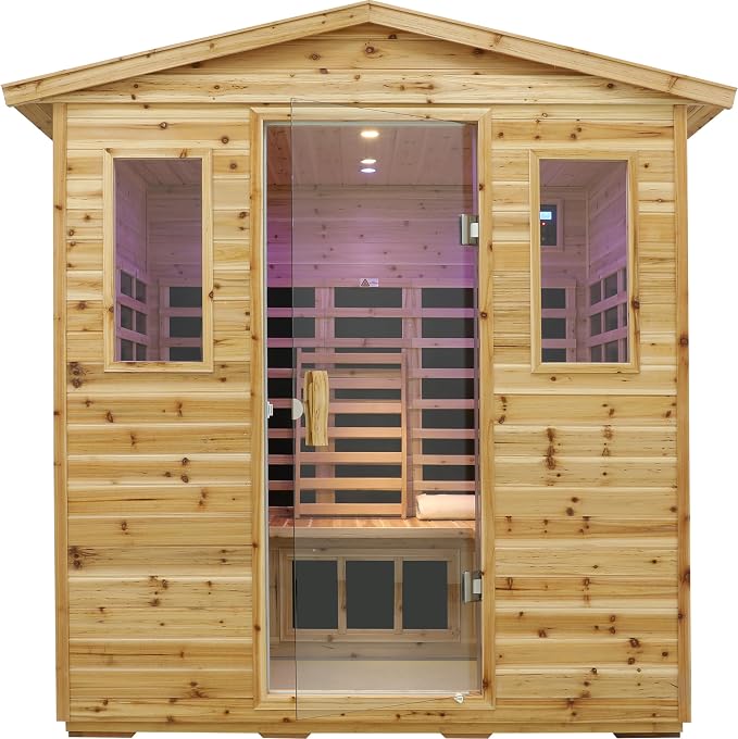 LTCCDSS Outdoor Far Infrared Sauna 5 Person, Low EMF Sauna Room for Home, Low EMF Heaters | Chromotherapys | Bluetooth Speakers | Canadian Hemlock | 81.1 * 60.6 * 83.5 in