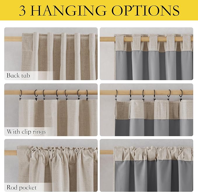 NICETOWN Natural 100% Blackout Linen Curtains 84" Long for Bedroom, Farmhouse Thick Linen Blend Window Treatment Panels Thermal Insulated Drapes for Living Room (1 Pair, 52" Width Each Panel)