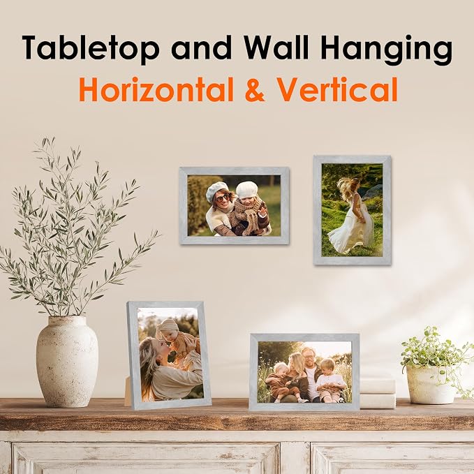 FIXSMITH 4x6 Picture Frame Set of 2, 4x6 Photo Frames with HD Plexiglass for Wall Hanging or Tabletop Display, Marble Gray
