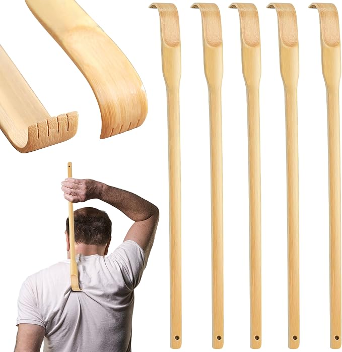 Back Scratcher 16.5in Pack of 5 Bamboo Back Scratchers Gifts for Adults and Elderly Natural Handmade Wood Therapy Massage Tools (5)