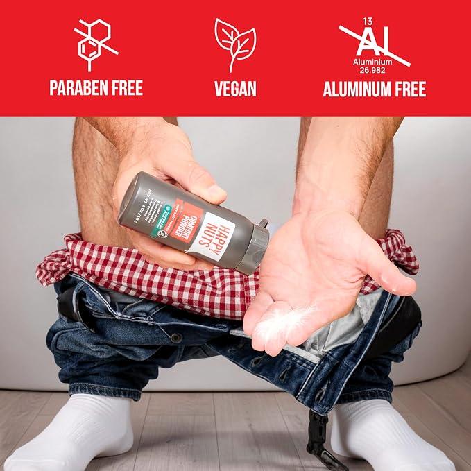HAPPY NUTS Comfort Powder - Anti Chafing & Deodorant, Aluminum-Free, Sweat and Odor Control for Jock Itch, Groin and Men's Private 4oz (Cooling Mint)