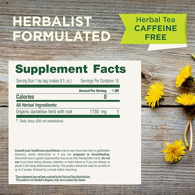 Traditional Medicinals Dandelion Tea, Tea Bags, 16 Count | Organic | Leaf & Root | Pack of 2 | Supports Digestion