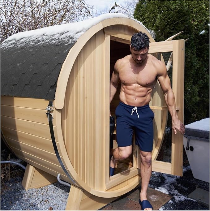 Smartmak Customized Outdoor Barrel Steam Sauna, 2-10 Person Canadian Hemlock/Red Cedar Traditional Wood Sauna Room with 220V ETL-Certified Heater, Backrest Headrest, Rocks, Light Accessories Included