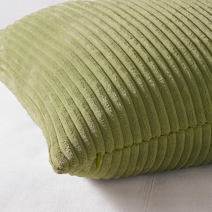 Topfinel 20x20 Oversized Throw Pillows Covers Set of 4 Euro Shams,Farmhouse Yellow Green Mix and Match Cushion Cases,Corduroy Striped Accent Pillows for Vanilla Girl Room Decor
