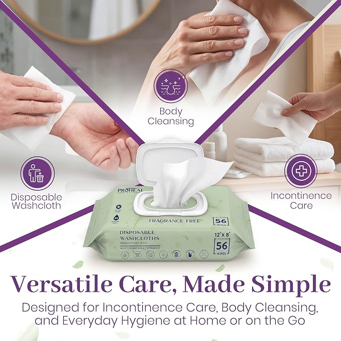 Extra Large Adult Wipes for Elderly - 6 Packs of 56 [336 Count] 12" x 8" Disposable Washcloths, Extra Thick Body Wipes for Bathing No Rinse, Fragrance Free Hypoallergenic for Sensitive Skin, ProHeal