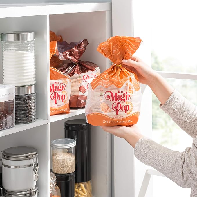Kim's Magic Pop - Salted Caramel Flavor Drizzled | 6 Bags | 12 Cakes per Bag | Low Carb, No Trans Fat, All Natural, Multigrain Korean Snack | Easy Bread, Chip, Cracker Replacement