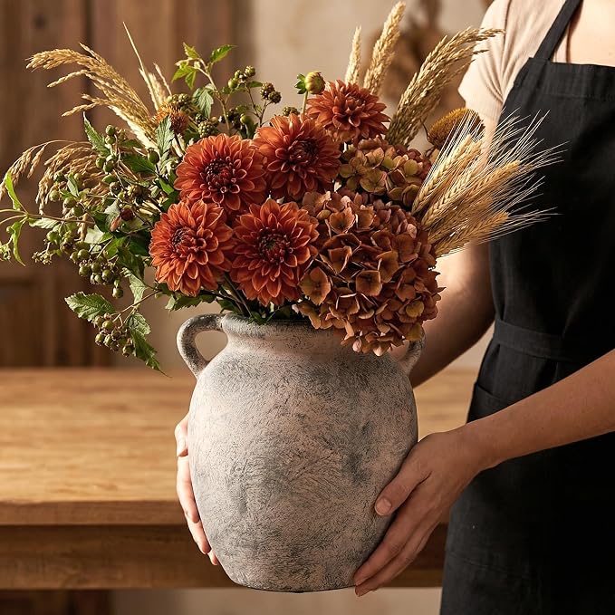 7.28 Inch Vintage Large Ceramic Flower Vase | Handle Pottery Terracotta Vases for Living Room Dining Bedroom Table Decor Festive Decor Housewarming Gift