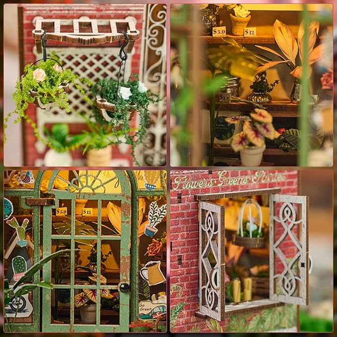 Foyucool DIY Book Nook Kit, Miniature Dollhouse Bookshelf Insert with Light, Laser-Cut Wooden Craft Set for Adults, Perfect for Teens and Adults, Blossomary Shop
