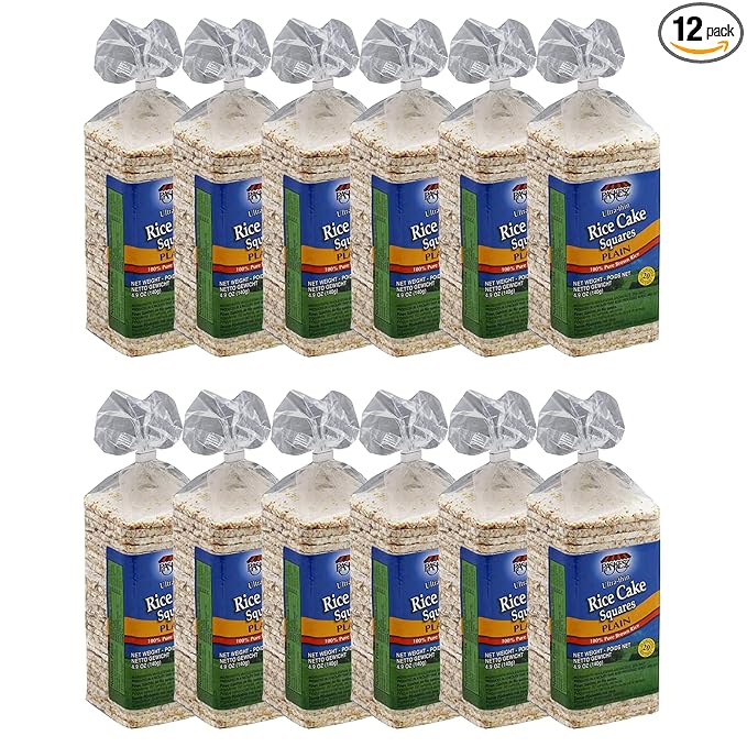 Only Kosher Candy Ultra Thin Rice Cakes Squares Plain, Lightly Salted, 100% Pure Brown Rice (Pack of 12)