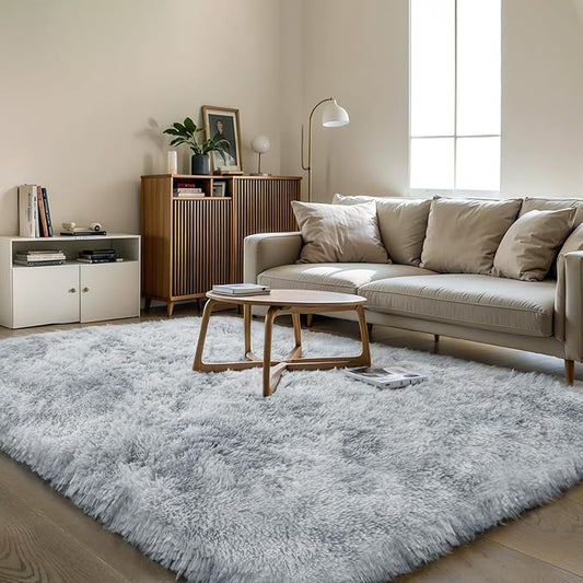 5x7 Thick Tie-Dyed Grey Shag Rug for Bedroom, Soft Plush Fluffy Carpet | Gray Area Rug for Living Room, Kids Nursery, Dorm Room, Washable Non Slip Shaggy Floor Carpet