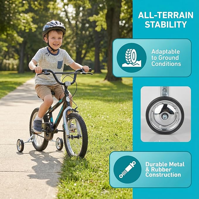 Training Wheels Little World Heavy Duty Rear Bicycle Stabilizers Mounted Kit Compatible for Bikes of 14 16 18 Inch, 1 Pair-Stronger Version
