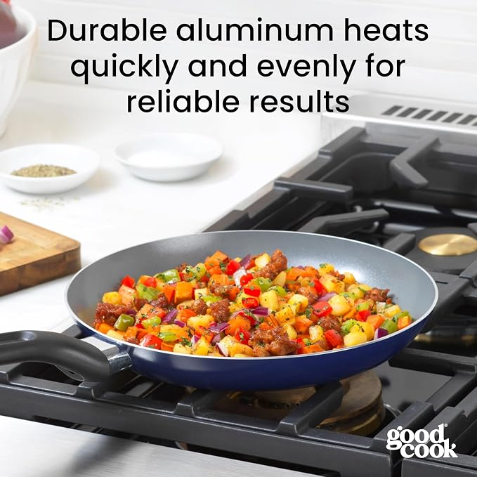GoodCook Basics Fry Pan Ceramic Nonstick Aluminum Construction for Even Heating Non-Toxic PTFE & PFOA Free, 9.5-Inch, Blue