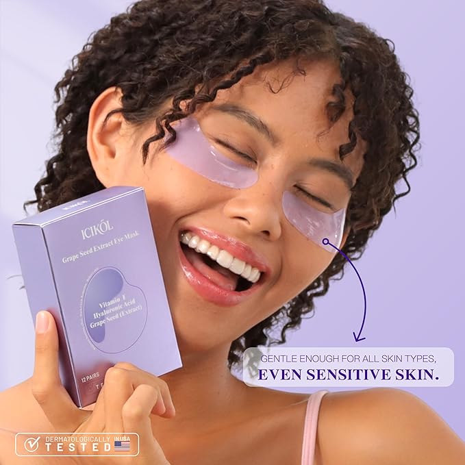 Grape Seed Collagen Under Eye Patches, Eye Mask for Puffy Eyes and Dark Circles, Deep Hydrating Under Eye Mask Patches for Eye Bags Treatment, Under-eye Skincare Boost Radiance (12 pairs)