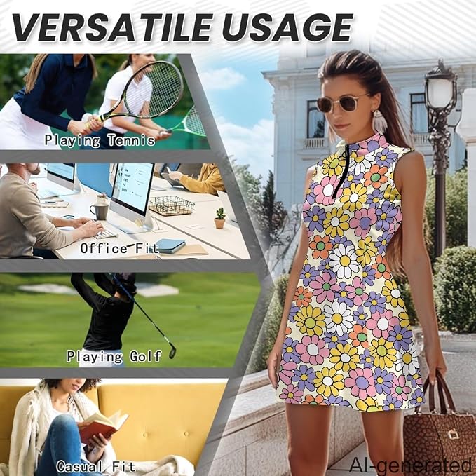 Golf Dress Tennis Dresses for Women with Built in Shorts and Pockets Sleeveless Athletic Dress Workout Dress