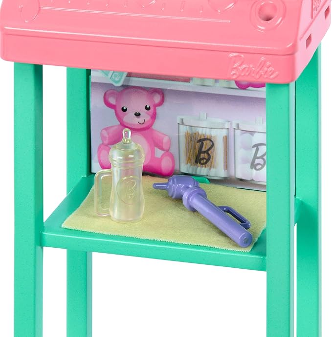 Barbie Baby Doctor with Brunette Fashion Doll Wearing Pink Scrubs, 1 Baby Doll with Accessories & Furniture