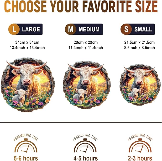Wooden Puzzles for Adults - Cattle Family Wooden Jigsaw Puzzle, Unique Animal Shaped Wood Puzzles Adult, Christmas Birthday Gifts for Friends/Family, Home Decor 13.4 * 13.4in 295pcs