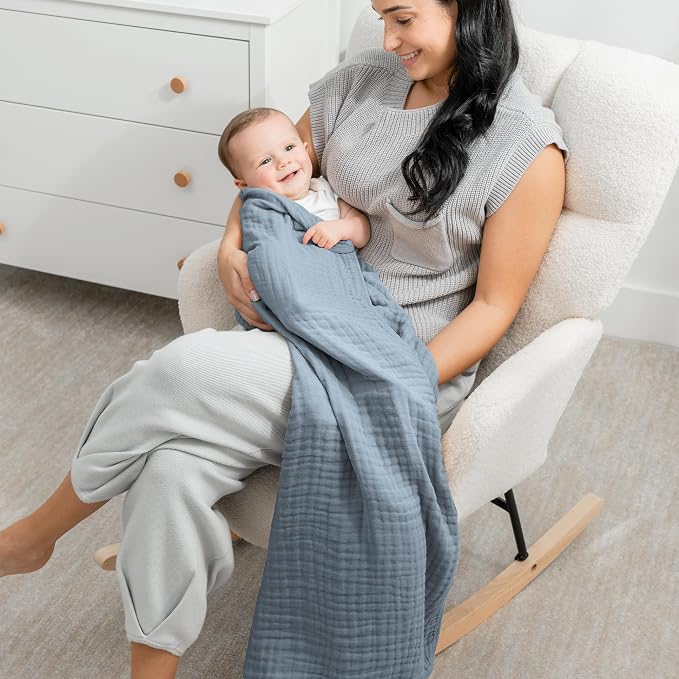Comfy Cubs Muslin Baby Blanket 40" x 40" L - Swaddle Blankets, Pacific Blue | Soft, Lightweight, 6-Layer Cotton Breathable Baby Blankets - Comfortable, Gentle & Versatile Cotton Baby Blankets for Sleep