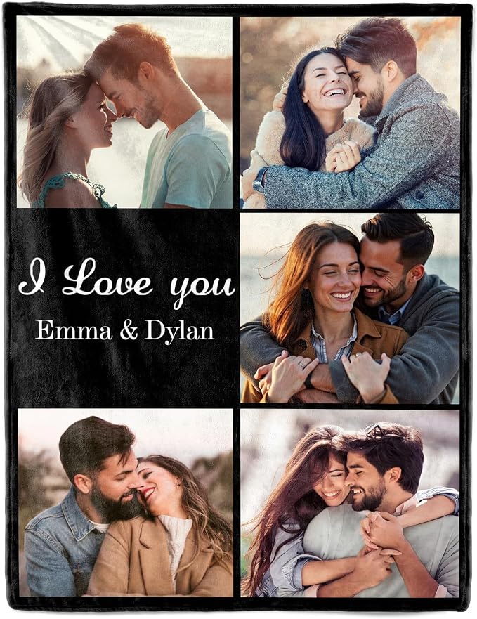 SHIPS NEXT DAY Custom Blanket with Picture Text Personalized Throws Blanket with Photos Customize Blanket Customizable Blankets Customized Gifts for Mom Dad Couple Girlfriend Boyfriend Wife Husband