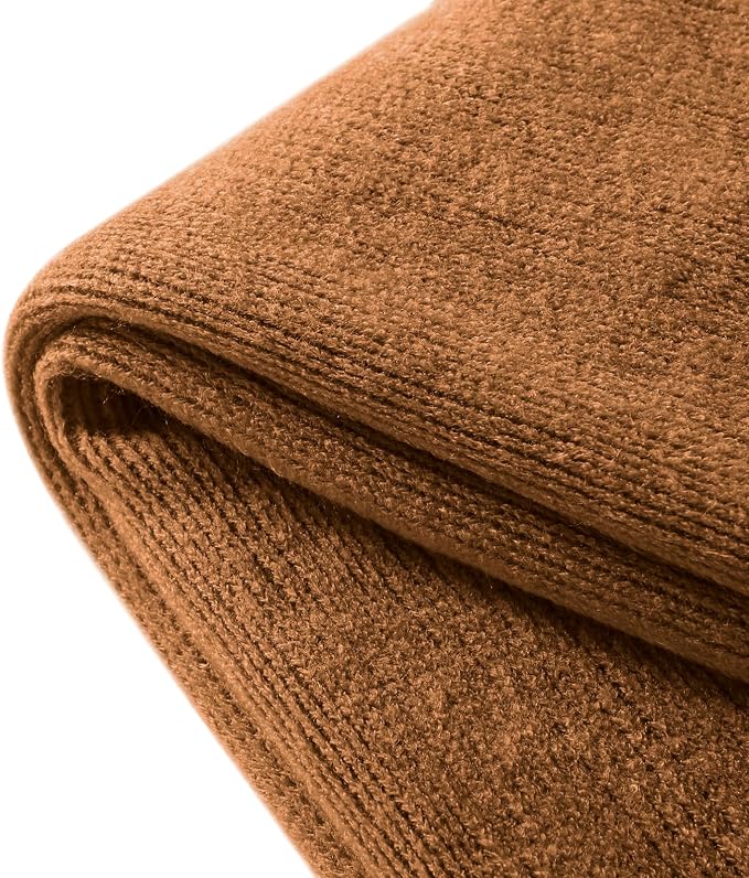 Homiest Camel Brown Knitted Throw Blanket with Fringe, 50x60 Inch | Pure Acrylic, Lightweight & Breathable, All-Season Use, Machine Washable, Wrinkle & Fade Resistant, for Couch Sofa And Bed