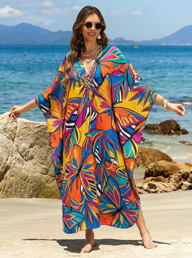 Mumu Dresses for Women Plus Size, Bohemian Kaftan Beach Cover Up Long Maxi Nightgown Soft Loungewear