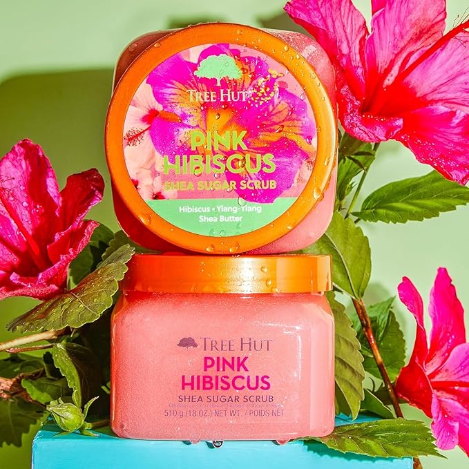 Tree Hut Pink Hibiscus Shea Sugar Scrub, Mothers Day Gifts, Exfoliating, Hydrating & Moisturizing Body Scrub with Shea Butter & Nourishing Essential Oils, Smooth & Soften Skin, 18 oz