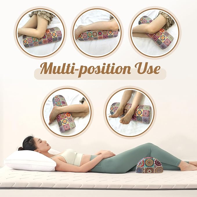 Knee Pillow for Back Sleeping – Half Moon Bolster Pillow for Under Knee While Sleeping Support, Leg & Back Pain Relief (21.5x9x5 Inches)