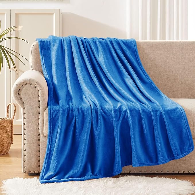 Exclusivo Mezcla Soft Fleece Throw Blanket for Couch, Cobalt Blue | 50x60 Inches, Double-Sided Brushed Flannel, Lightweight Plush Cozy Blanket for Home Decor, All Season, Machine Washable