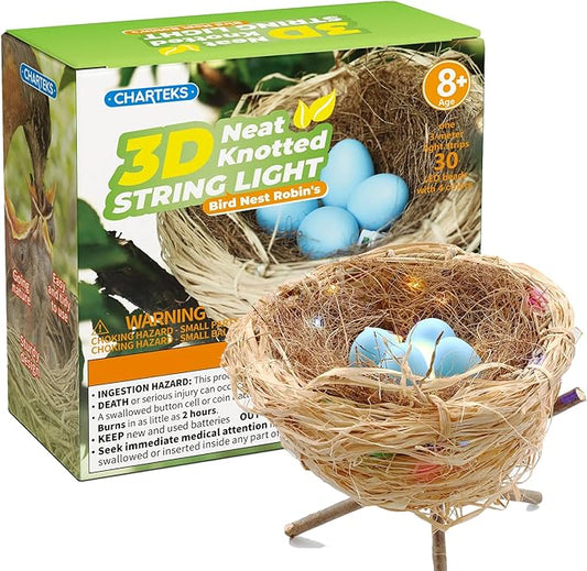 CHARTEKS Bird Nest Craft Kit with LED String Lights - DIY Nature Arts and Crafts STEM Project for Kids & Adults, Creative Home Decor Gift for Boys Girls Ages 8-12
